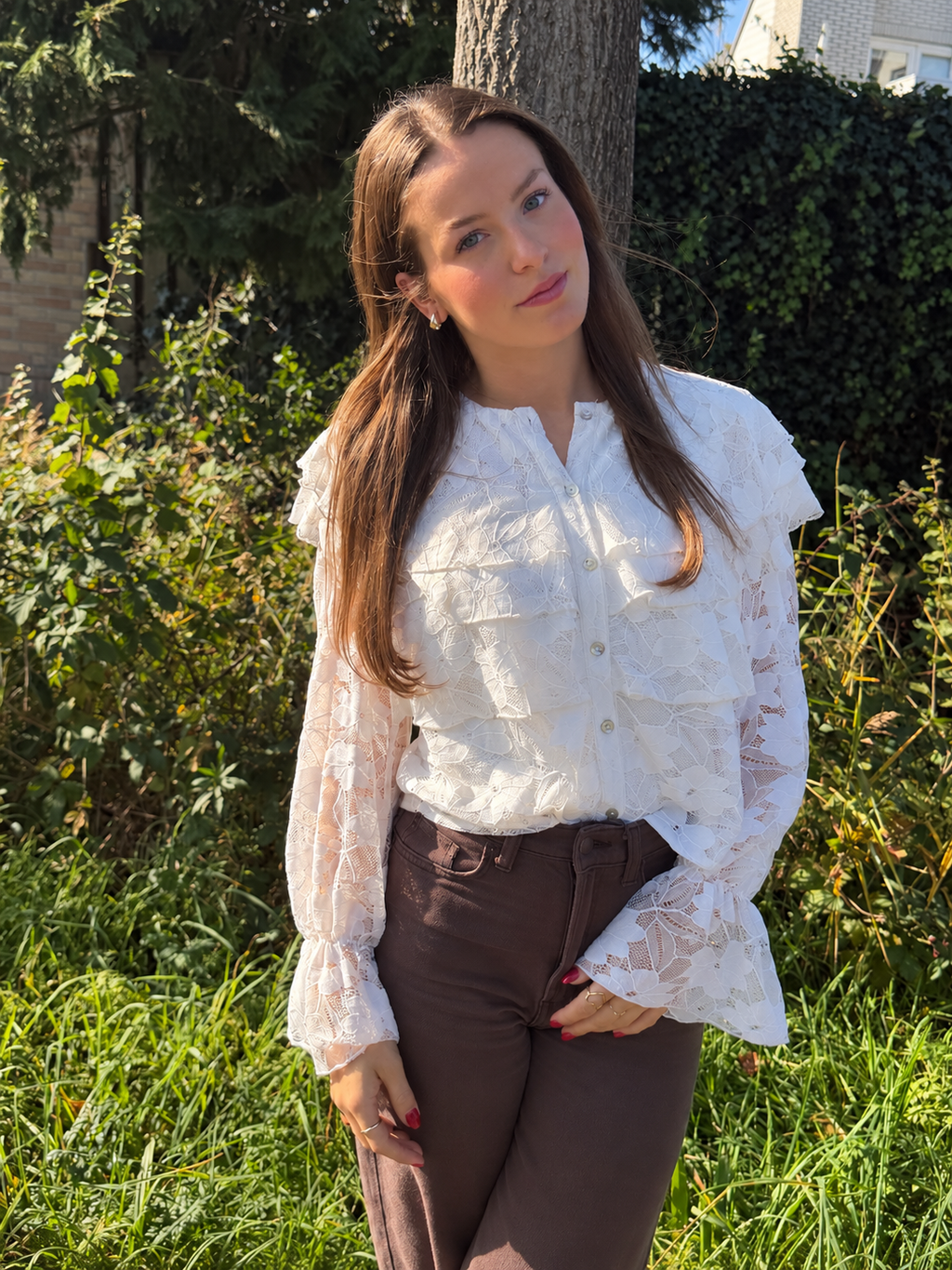 Kanten blouse met ruches
