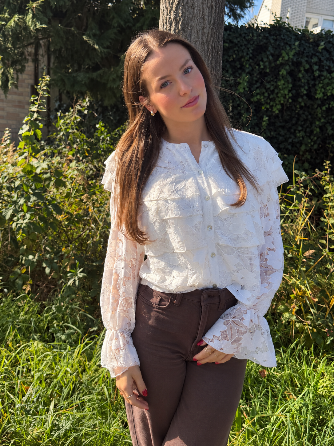 Kanten blouse met ruches