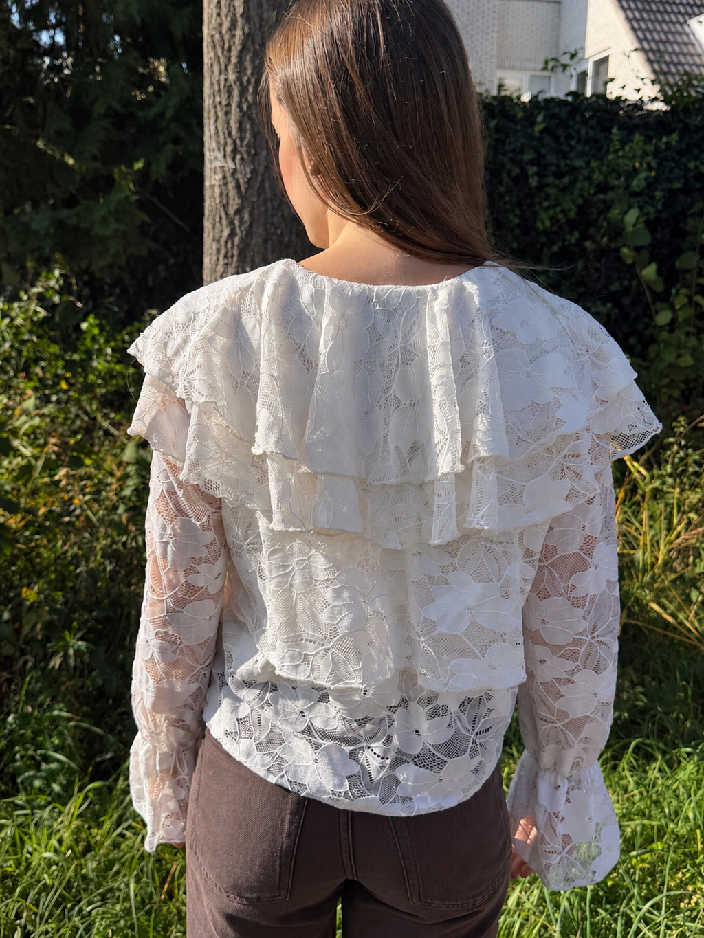 Kanten blouse met ruches